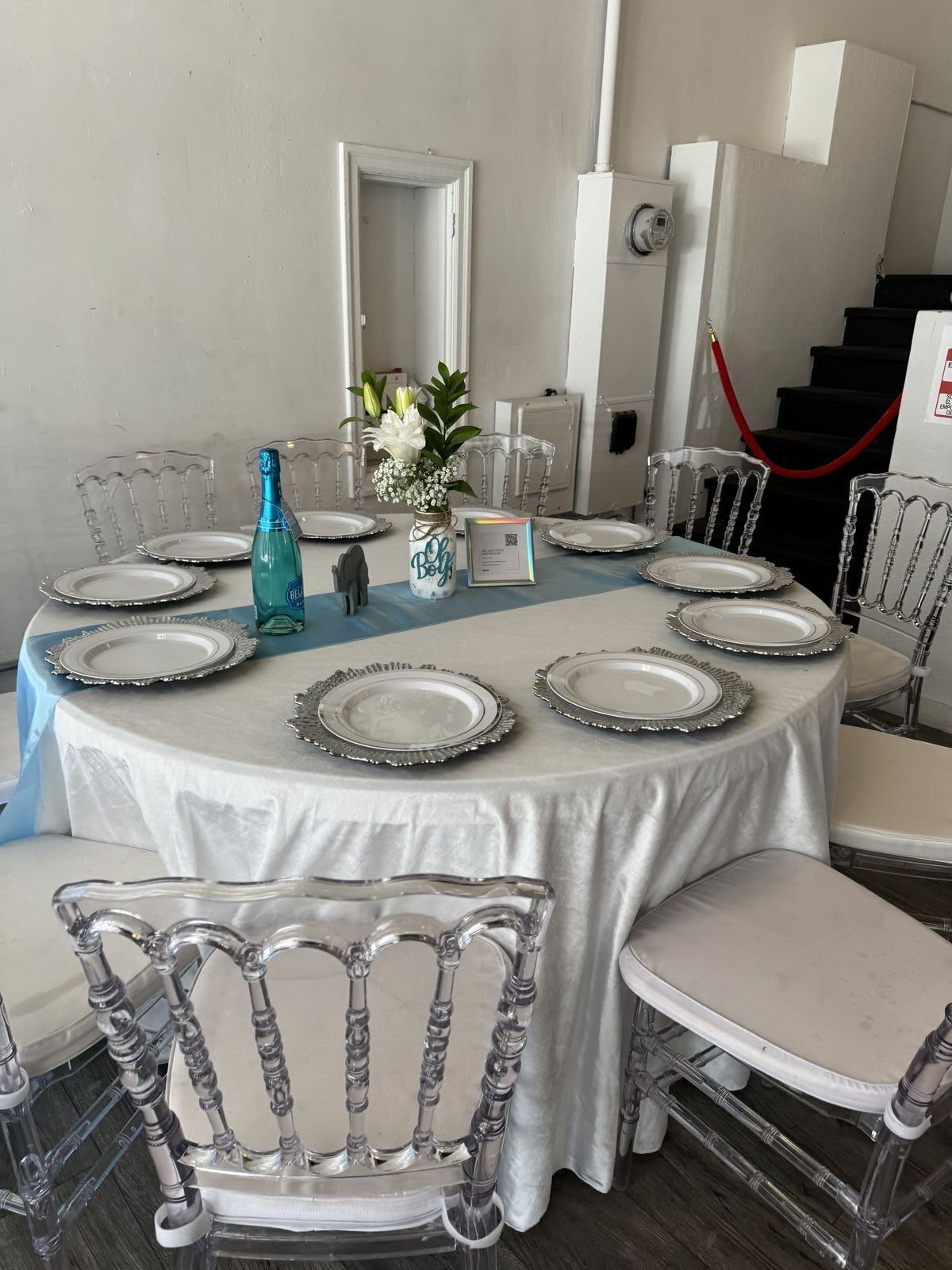 Baby shower table setup at The Prestige Venue with themed decorations