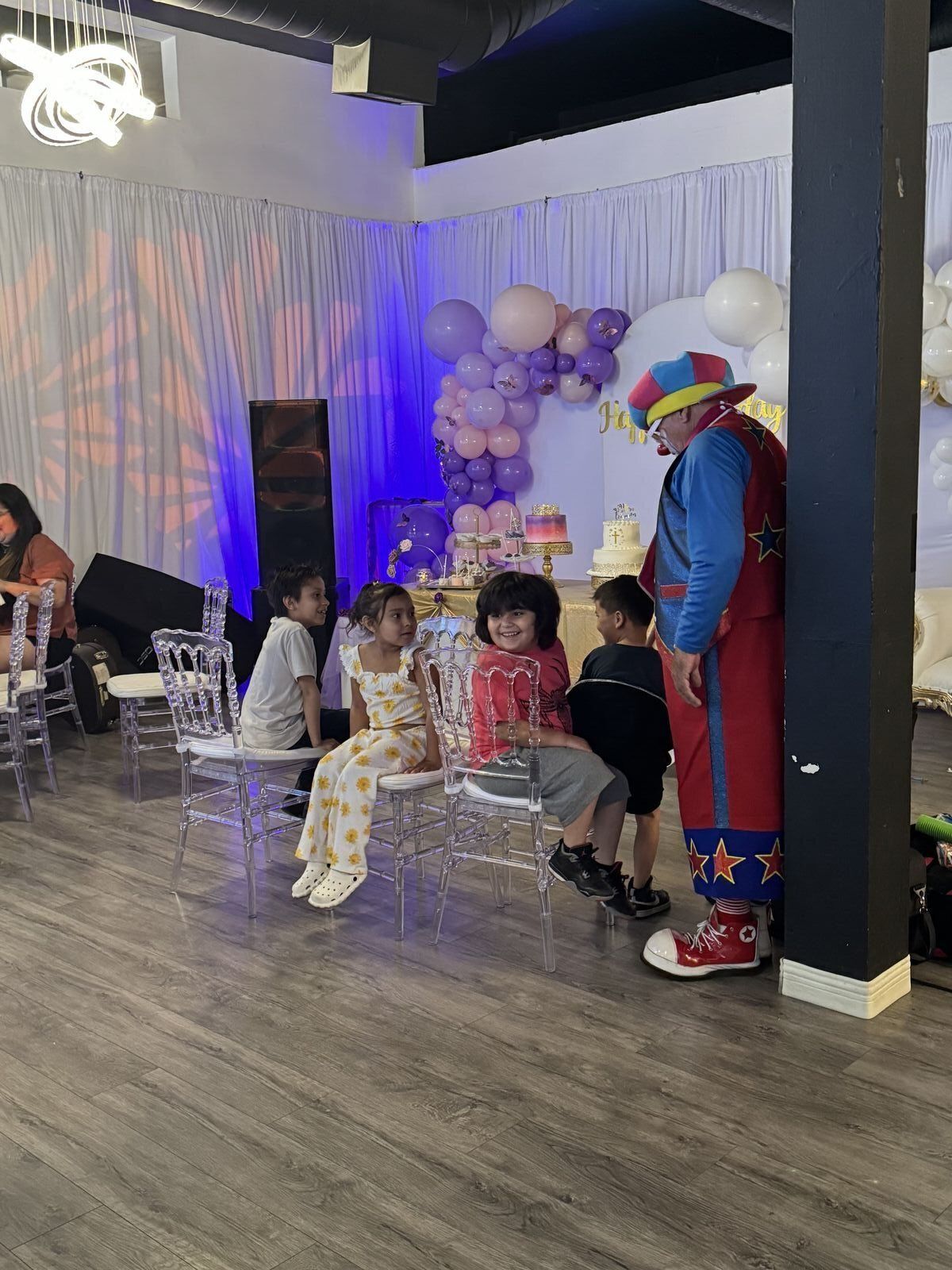 Birthday party decorations and balloon arrangements