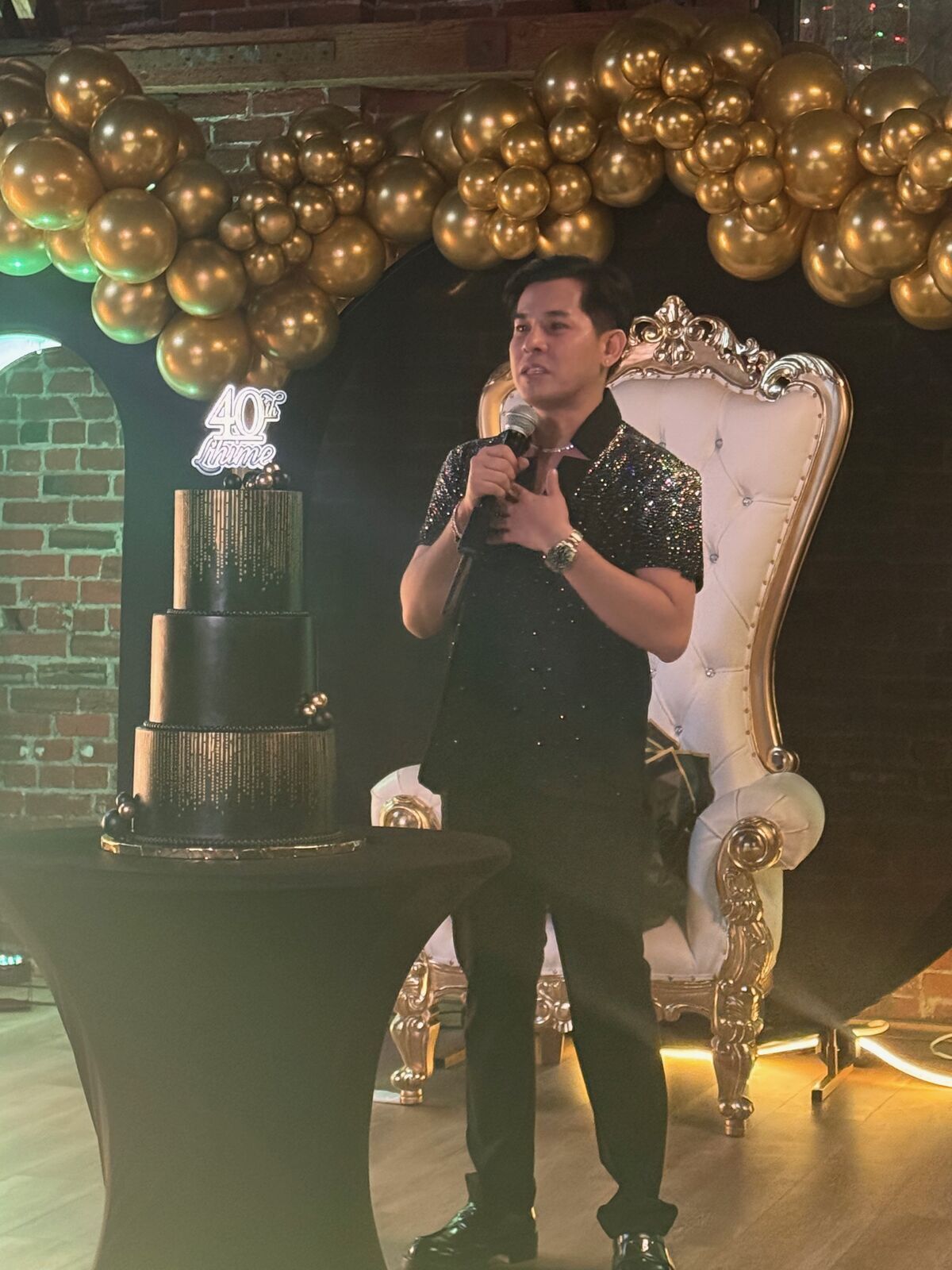 The Prestige Hall grand event setup with brick walls and dramatic lighting