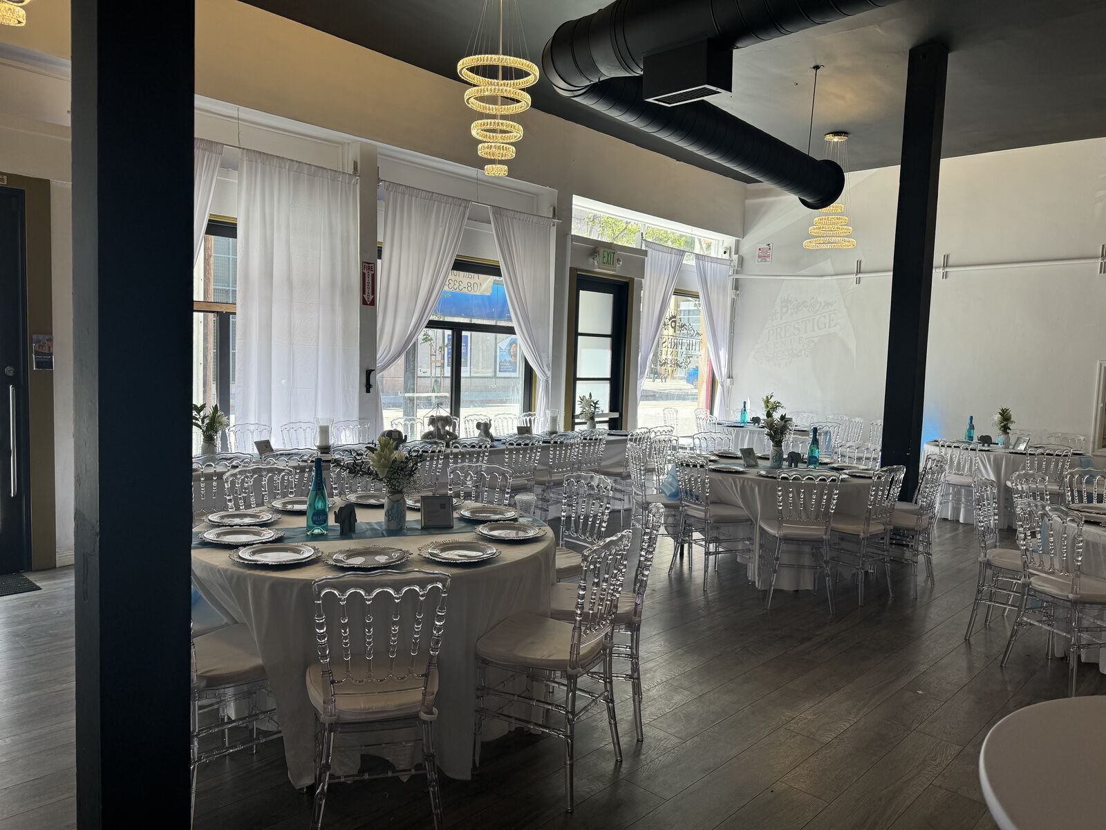 Beautiful event setup at The Prestige Venue San Jose with elegant gold and white decor