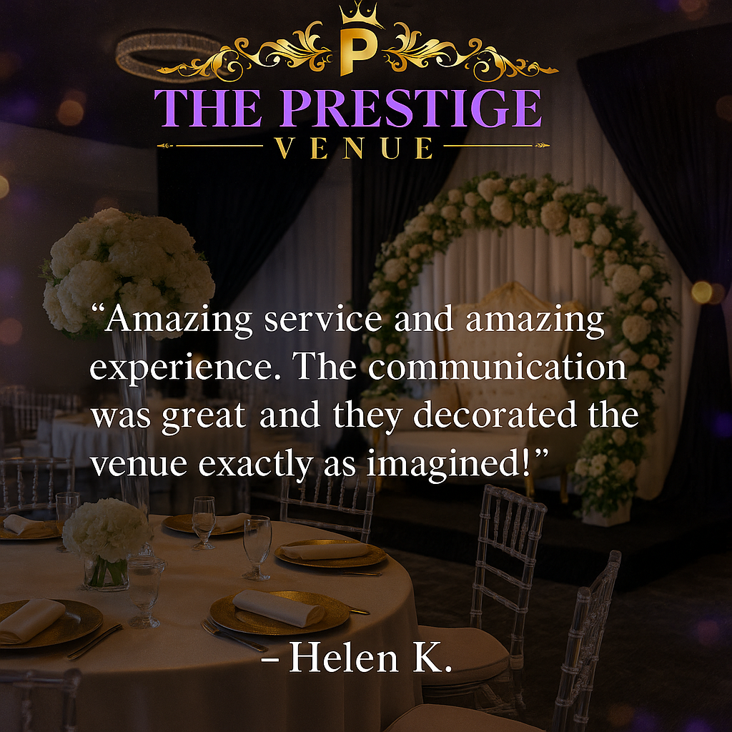 5-star Google review from Helen K. praising the service and decorations