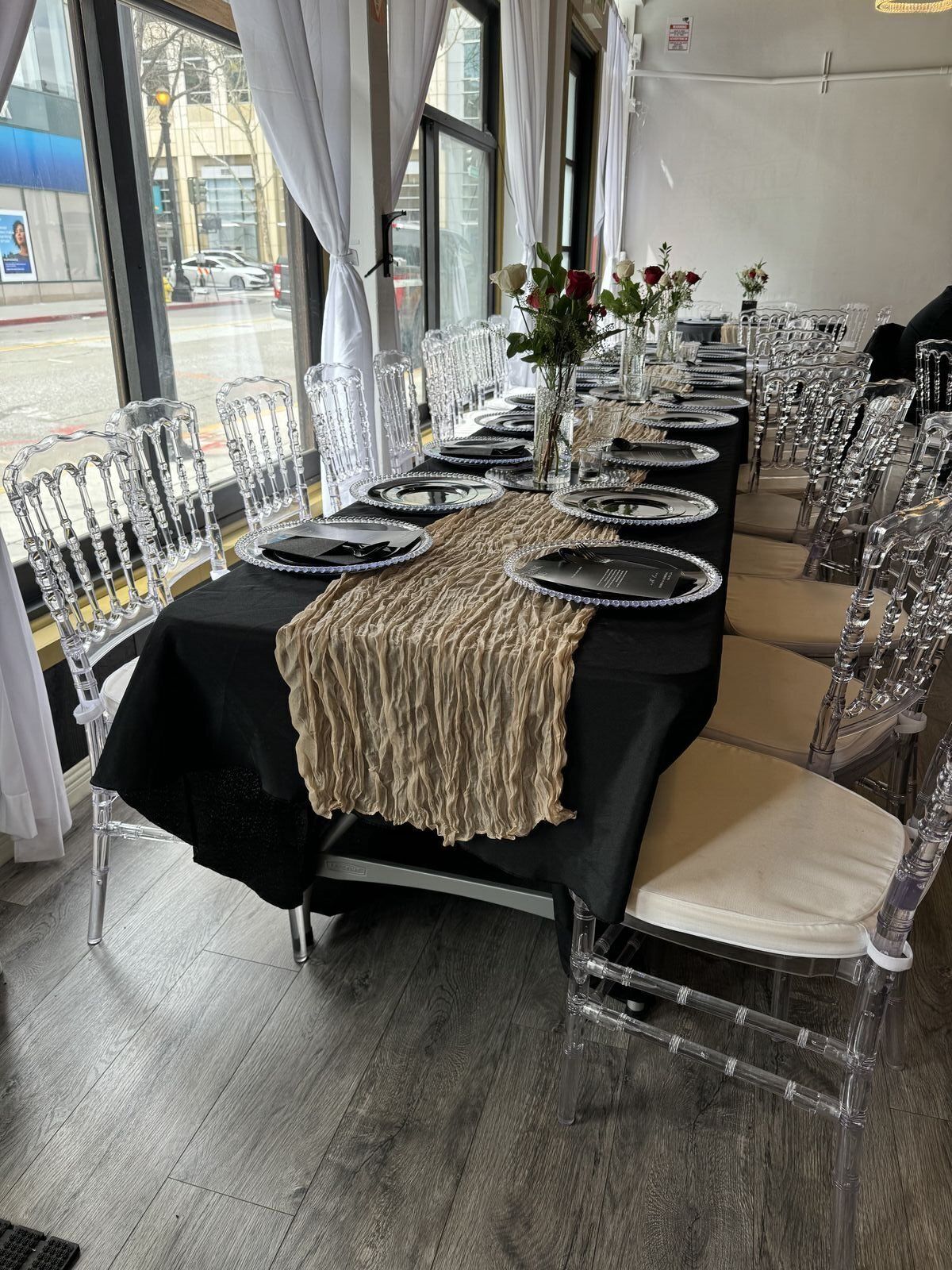 Interior of The Prestige Venue ready for a tour with beautiful table settings